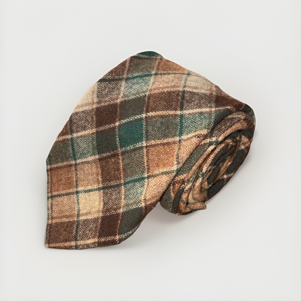 Pendleton 100% Virgin Wool Tie Men's Brown Plaid Designer Tie 55 X 3"
